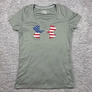 Under Armour Shirt Womens Small Loose Vneck American Flag Patriotic Activewear